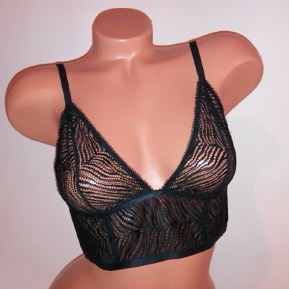 VICTORIA’S SECRET Black Sheer Lace Bralette Bra Luxe Zebra Wireless L Sexy